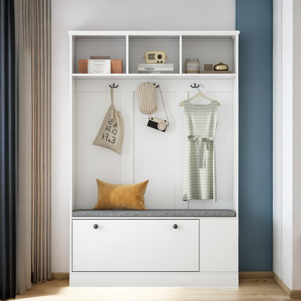 Latitude Run® Mariabella Hall Tree with Cushioned Bench and Shoe Storage Wayfair